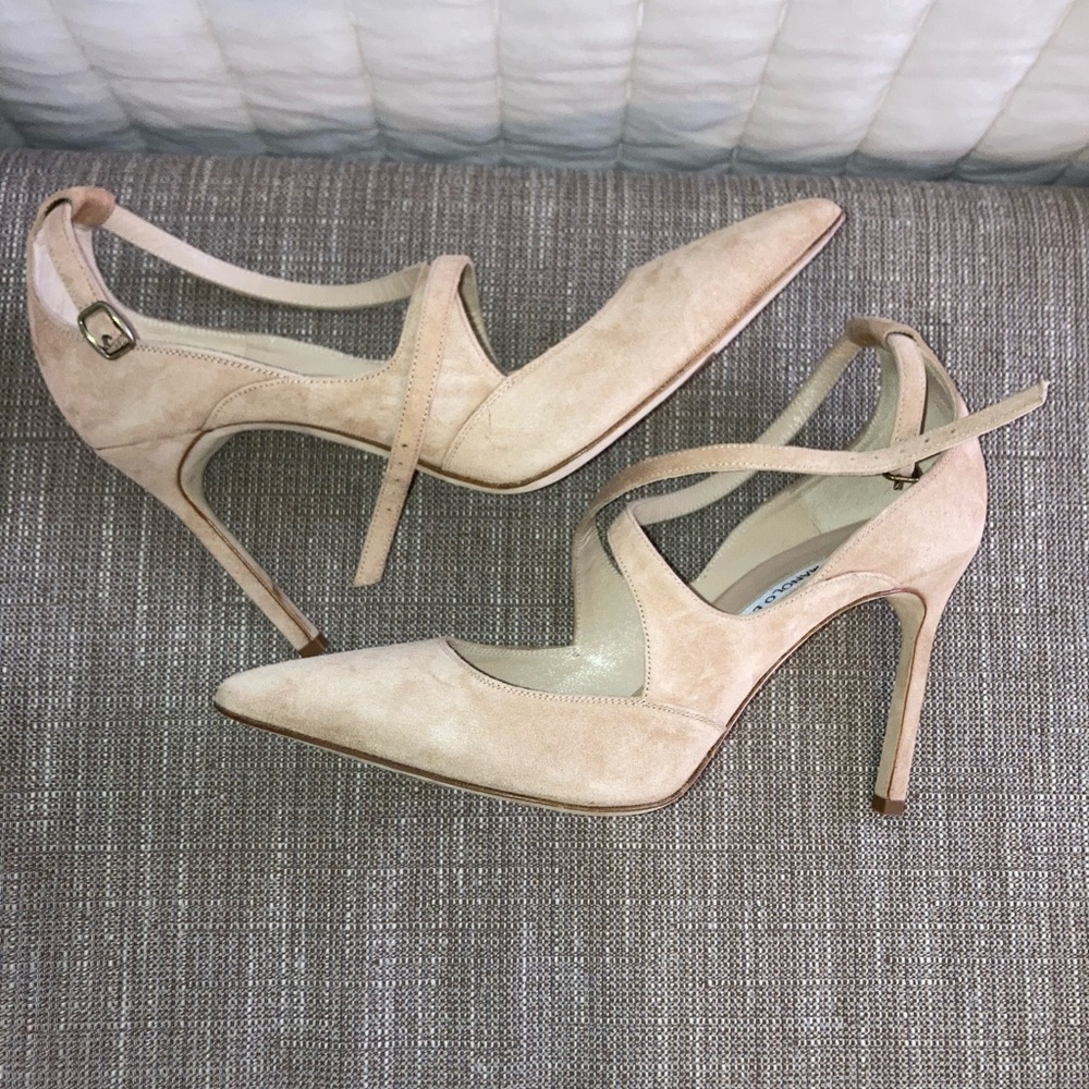 MANOLO BLAHNIK BB Nude Suede TUGIA 105mm Point Toe Stiletto Pump 8.5US 38.5EU - Picture 3 of 12